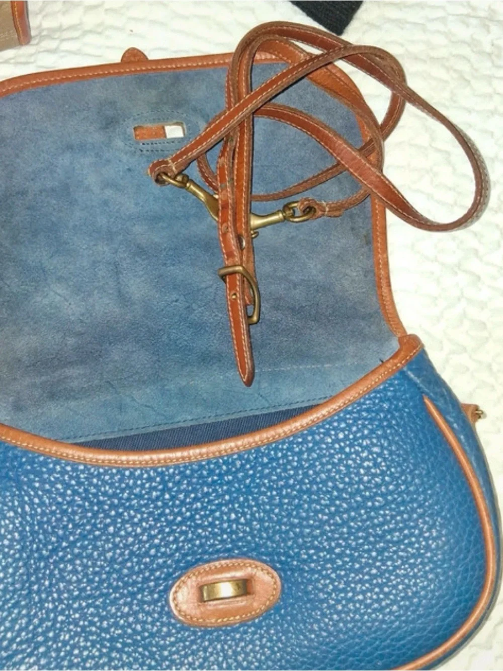 Dooney & Bourke Blue and Brown Pebbled Leather Messenger Bag